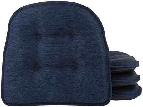 Klear Vu Omega The Gripper Non-Slip Dining Cushion, Furniture-Safe Tufted Kitchen Chair, 15”x16” Seat Pad, 4 Pack, 01 Indigo 4 Count