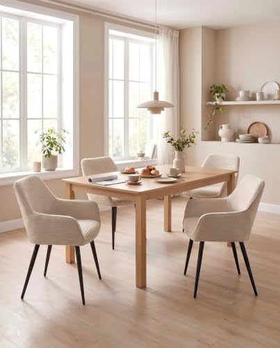 JIJIAN Cord Esszimmerstühle 4er Set mit Armlehnen, Beige