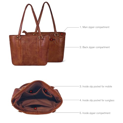 Image of Leather Purse For Women - Real Leather Tote For Women - Ladies Shoulder Handbag For Work, Travel, Casual Use