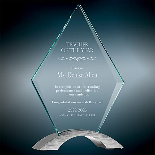 Ravanox Personalized 7 1/4" Diamond Cosmic Glass With Silver Base Award, Custom Reverse Engraved Glass Plaque For Employee Appreciation, Recognition, Retirement And More #TOP3