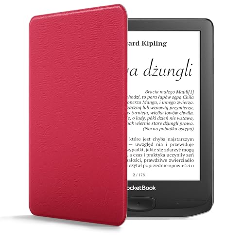 Forefront Cases Funda para Pocketbook Touch Lux 5, Lux 4, Touch HD 3 y Pocketbook Color (Colour) (2020) - Delgado, Ligera y Protectora Funda con Smart Auto Sueño Estela Función (Carcasa) - Rojo