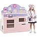 GIANTEX 2 in 1 Giocattolo Cucina per Bambini Sala da Pranzo Multifunzionale in Legno con Forno, Mensola e Manopole del Suono, Rosa, 92 x 50 x 93 cm