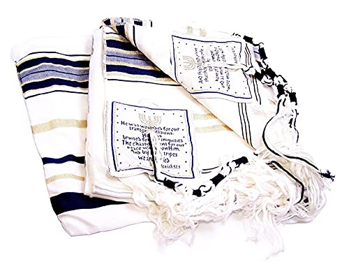 Navy Blue Messianic Tallit Talit Prayer Shawl 72" x 22" w/ Matching cloth zipper bag - Designed by Dr. Rick Kurnow