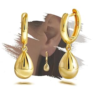 ELEDUCTMON Teardrop Gold Dangle Earring, Sterling Silver, Hypoallergenic, Lightweight, Minimalist Fashion Hoop Earrings, Trendy Gifts for Her, Valentine’s Day, Christmas, Birthday
