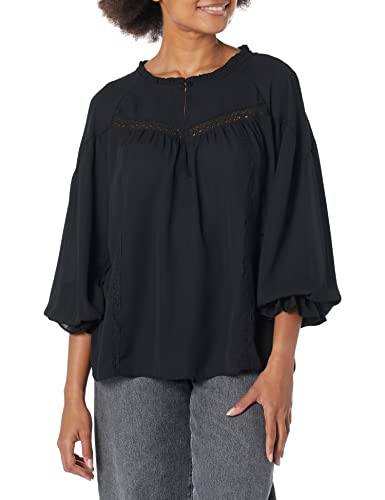 Zac & Rachel Womens Solid Crepe Peasant Style Blouse, Black, Medium Us #TOP17