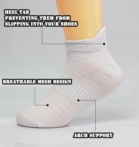 Girls' White Ankle Socks,Athletic Low Cut No show Socks With Heel Tab 12-Pairs Packs2