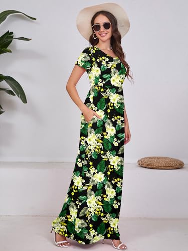Image of DEARCASE Maxi Dress for Women Short Sleeve Casual Summer Loose Plain Comfy Long Dresses with Pockets