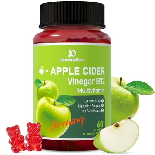 LanranBee Apple Cider Vinegar Gummies with Vitamins B12 Multivitamin ACV Supplement Gummy – Supports Digestion, Energy, Weight Management & Gut Health – Vegan, Non-GMO, Gluten-Free – 60 Count
