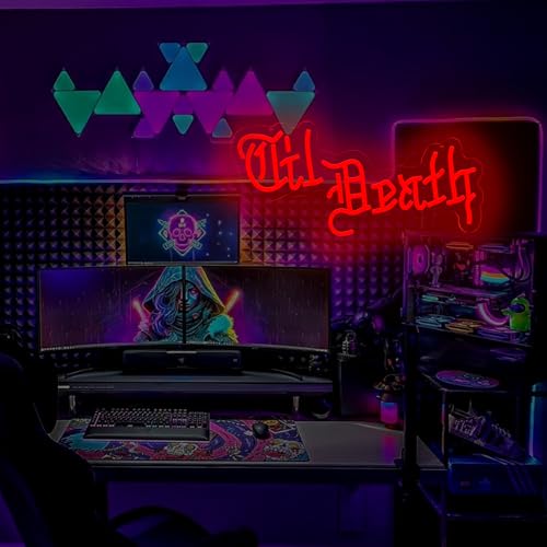 Image of Til Death Wedding Neon Sign USB Powered for Wall Decor, Gothic Halloween Gifts Neon Sign Dimmable LED Neon Light Sign for Bedroom Home Man Cave Old English Decor Goth Lover Gift