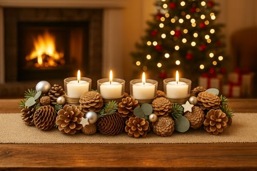 KAMACA Adventskranz länglich mit 4 Glas-Teelichthaltern...