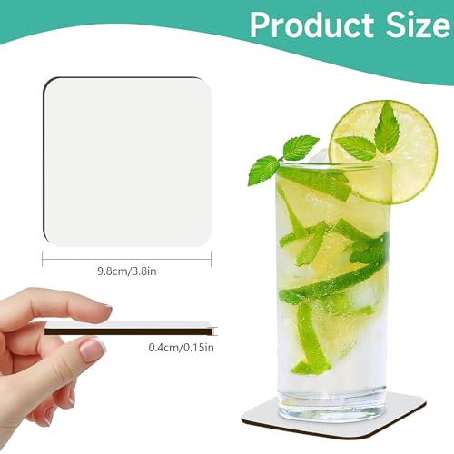 48Pcs Sublimation Coasters Blanks MDF Sublimation Square Cork Coasters Non-Slip Heat Transfer Coasters Wood Hardboard Coaster Bulk for Drinks Coffee DIY Crafts, 3.9"×3.9" by KisSealed - Image 5