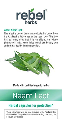 Rebel Herbs Neem Capsules Supports Skin & Immune Health, Detox, Healthy Inflammatory Response, Vegan, Gluten-Free, Certified Organic Neem Leaf, Supports Liver Health #TOP2