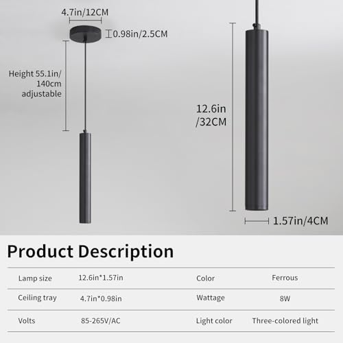 Daoseolo 2 Pack Mini Kitchen Island Pendant Light, LED Minimalist Ceiling Hanging Light, 3 Color 3000K/4500K/6500K, Adjustable Height, Black Modern Linear Lamp Lighting for Dining Room, Bedroom, Bar by Daoseolo - Used condition - Image 4