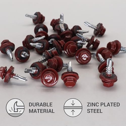 SKIR'CO (50 pcs) Roofing Screws, Hex Head, 4.8 x 19 mm Painted Self-Drilling Screws With EPDM Washers (Oxide Red RAL 3009) - Image 3
