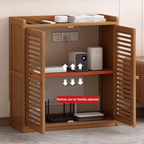 Adjustable WiFi Router Storage Cabinet with Shelves & Doors - Ideal Home Network Organizer, Stylish & Functional for Cable Management & Device Storage