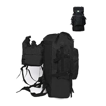 Mochila Grande Capacidade Impermeavel Masculina Trilha Camping Viagem Acampamento Reforçada Cargueira Militar (PRETO)
