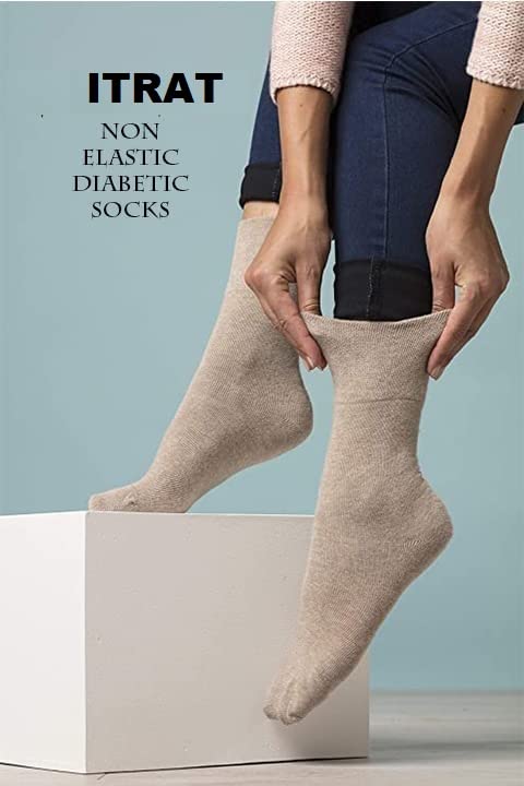 ITRAT Diabetic sock for Woman Non Elastic Wide Honey Comb Top Soft Cuff Ankle Wide Grip Odema Friendly Non Binding Circulatory For Swollen Feet legs Size 4-7 (Browns (6 works) - Image 3