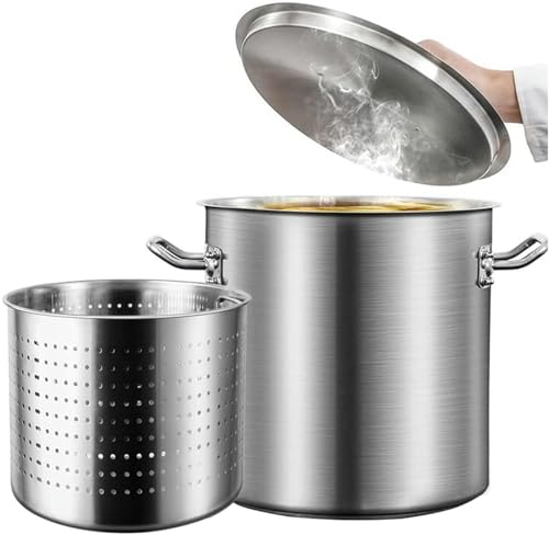 WOTZOV Freidora de Pavo de Acero Inoxidable, Olla Resistente para hervir cangrejos y mariscos con colador y Tapa, 27/45/63 Cuartos de galón, Olla Grande para Caldo de cacah，30L/27Qt