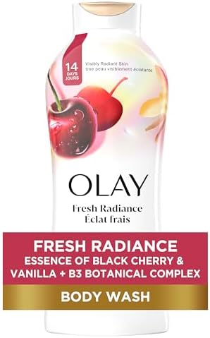 Olay Body Wash for Women, Fresh Radiance, Refreshing & Renewing, Made with Plant Based Cleansers, B3 Botanical Complex, For All Skin Types, Black Cherry & Vanilla Scent, 22 fl oz