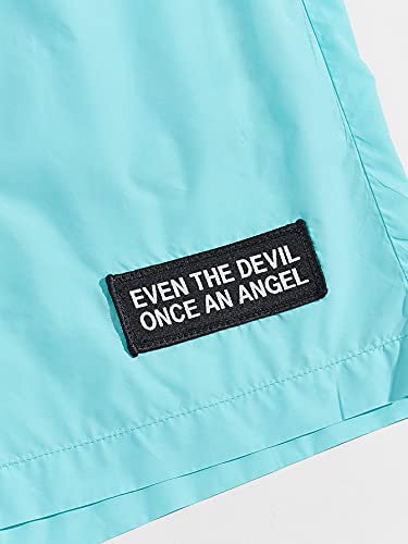 Romwe Men's Colorblock Shorts Drawstring Elastic Waist Workout Track Shorts With Pockets Pink Blue L #TOP3