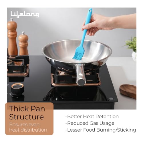 Image of Lifelong Tri Ply Fry Pan - 22 cm Stainless Steel Frying Pan with 1.25 Litre Capacity - Induction & Gas Compatible Cookware - Durable, Even Heating for Searing, Frying, and Sauteing (Silver)