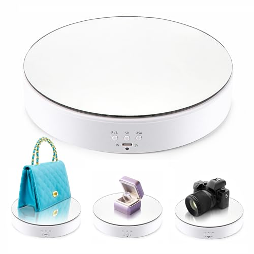 Leadleds Electric Turntable Rotating Display Stand 360 Degree Photography Turn Table, Speed and Direction Adjustable Motorised Display Stand for Products Shows, Toys, Jewelry, Craft fairs, White