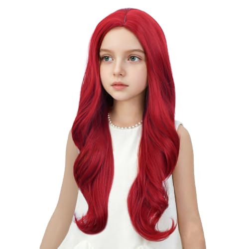 Image of Red Wig Long Red Middle Part Wig Long Wavy Curly Wigs Heat Resistant Synthetic Wigs for Daily Party Use
