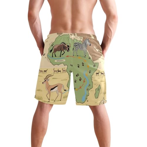 Men's Swim Trunks Quick Dry Swimming Shorts with Pocket African Wildlife Migration Routes Map Swimsuit Trunks2