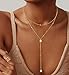 iF YOU Lariat Gold Long Necklaces for Women Trendy, Dainty 14K Gold Plated Drop Chain Necklace, Layered Rosary Beaded Y Necklaces Simple Fashion Jewelry Gifts (Bead CZ layered necklace-GLD)