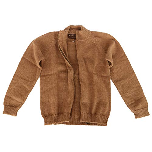 Boys Handmade 100% Alpaca Wool Full Zip Sweater (Tan, 6)