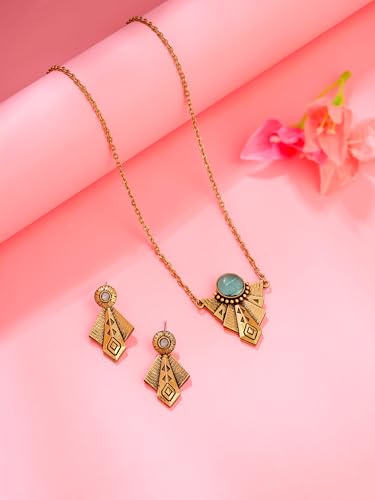 Image of Yellow Chimes Jewellery Set for Women | Gold Plated Chain Necklace Set for Girls | Fashion Golden Studded Stone Jewellery Set | Birthday Anniversary Gift for Women Wife