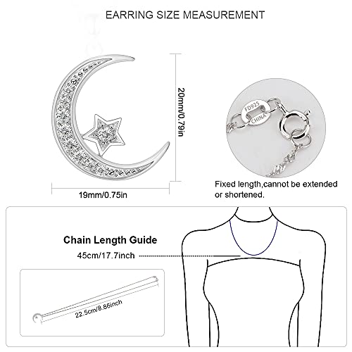 Gemschest 925 Sterling Silver Moon Necklace Cubic Zirconia Crescent Moon Star Phase Pendant Necklace Dainty Chain 18" Chain Silver Necklace For Mom Women Ladies Girls (Crescent Moon) #TOP6
