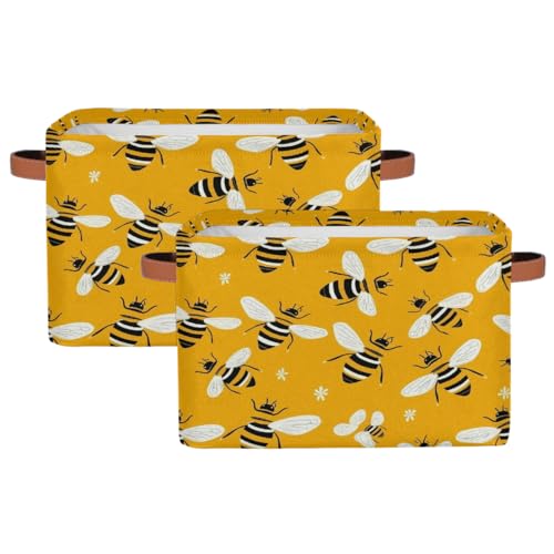 Myfsucce Cesta de almacenamiento rectangular de tela con patrón de abeja para estantes, organizador de ropa, caja para dormitorio, baño, 2 unidades