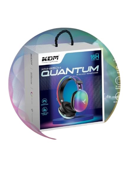 Image of KDM Quantum KM-850H Wireless Headphone with RGB Lights, Voice Assistant, Gaming Mode, Up to 16H Music Time, Type-C Input, TF Card Support, AUX Support, 24.1 cm