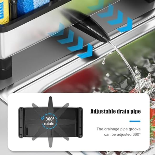 Sponge Holder for Kitchen Sink,- Rustproof Stainless Steel Sink Caddy Organization and Storage Essentials with Auto-Drain,Removable Brush Holders, Soap and Dishcloth Organizer for Home (Black)