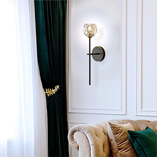 Image of BOKT Postmodern K9 Crystal Wall Lamp Simple Modern Creative Wall Sconces Black Finish Plus Long Diamond Wall Lighting Fixtures for Living Room Dining Room Corridor Bedroom (1Pack)