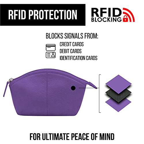 Image of ili New York Genuine Leather RFID Blocking Cosmetic Makeup Pouch - Purple