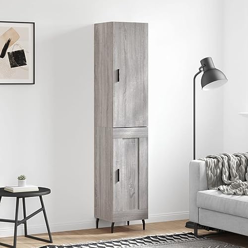 CCCINER Aparador Alto Madera contrachapada Gris Sonoma 34,5x34x180 cm,Armario Alto Armario de almacenaje Armario Grande con Puertas Práctico Armarios y Almacenamiento, Aparadores