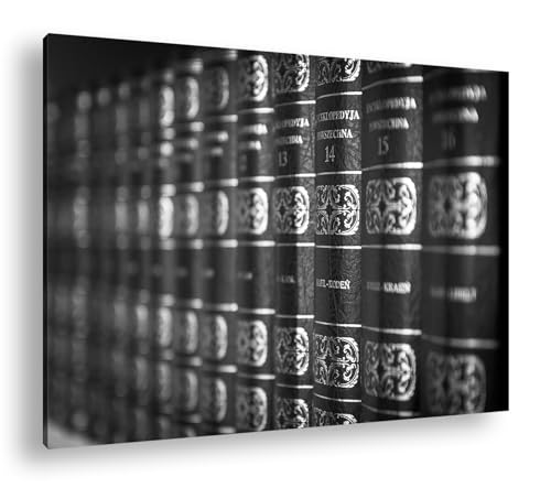 Encyclopédie sur étagère deyoli 90x60 cm tableau noir et blanc avec cadre en bois