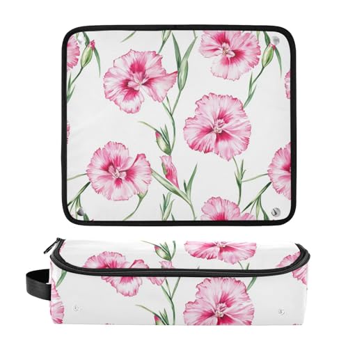 Bolsa de viaje para herramientas de cabello Pink Flowers con tapete para plancha y soporte para rizador, esencial portátil para viaje miniatura 3