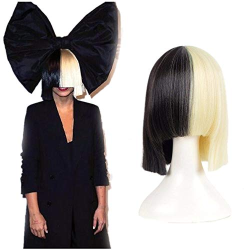 3922/5000 Queentas Half Blonde Black 2 Tone color Short Straight Bob Wig Pelucas sintéticas completas Pelucas de cosplay para mujeres niñas Cover
