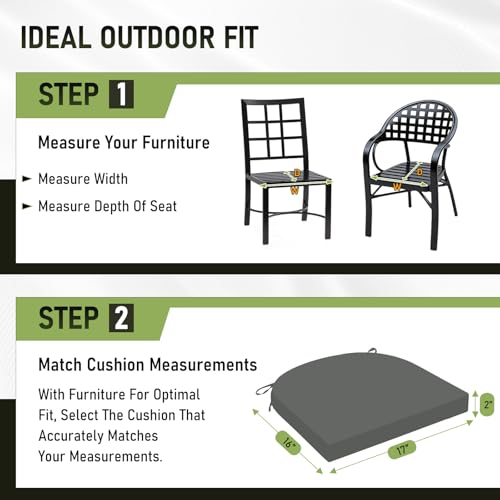 Image of Basic Beyond Outdoor Chair Cushions Set of 4, Outdoor Cushions for Patio Furniture, Water Resistant Patio Chair Cushions with 2 Ties, 17x16x2, Charcoal Grey