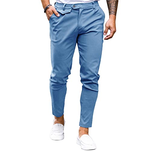 Mens Chinos Slim Fit Pants Flat Front Stretch Skinny Tapered Dress Pants Comfort Casual Solid Trousers