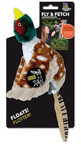 Spunky pup Fly & Fetch Dog Toy - Durable, Floating, Interactive Bungee Launcher for Fetch and Water Play, Plush Pheasant