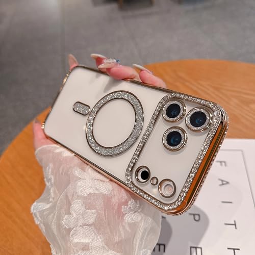 Coque iPhone 16 Plus antichoc et étui magnétique anti-chute à paillettes dorées