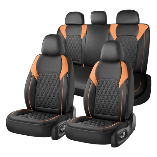 Image of Coverado Seat Covers for Cars, Seat Covers Full Set, Waterproof Seat Covers, Car Seat Covers Front Seats and Back, Car Seat Cushion, Car Seat Protector Universal Fit Most Cars Trucks SUV, Black&Orange