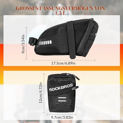 ROCKBROS Fahrrad Satteltasche Fahrradsitz Tasche für MTB Rennrad Faltrad ca.1,5L