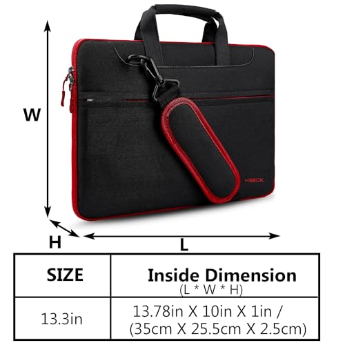 Image of Hseok Laptop Shoulder Bag 13 13.3 14 Inch Case Compatible with MacBook Pro /Neo 14 inch M5 /M4 /M3 /M2 /M1,Mac Air /pro /Neo 13 inch and Most 13 13.3 14 Notebooks,Spill-Resistant Briefcase,Black & Red