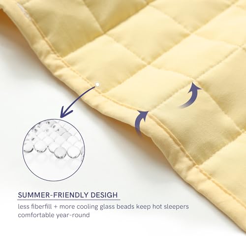 Image of YnM 15lbs Weighted Blanket for Adults, Heavy Bed Throw Blanket with Cooling Glass Beads for All Season Use, Ideal for ~110lbs (48x72 Inches, Twin /Full, Pastel Yellow)