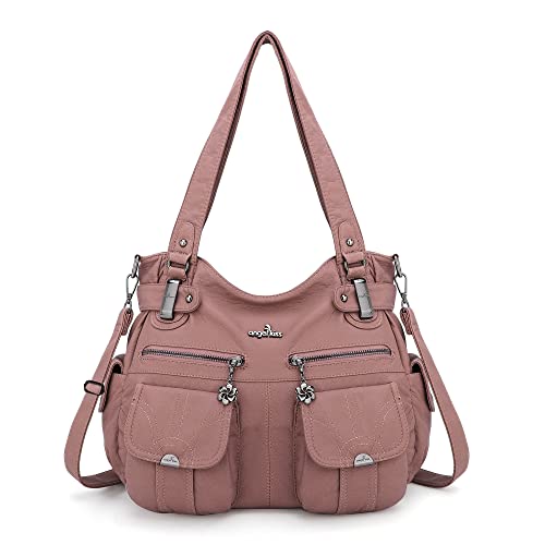 Image of Angel Kiss Women's Designer Handbag Large Double Zipper Multi Pocket Washed Leather Purse